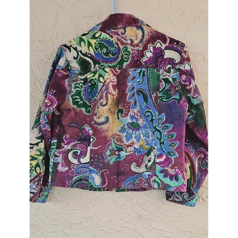 Life Style Petite Paisley Print Cotton Button Front Jacket Multicolor PM Boho - Picture 2 of 5